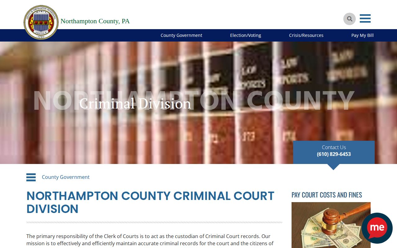 Northampton County release records and Central Booking contact page