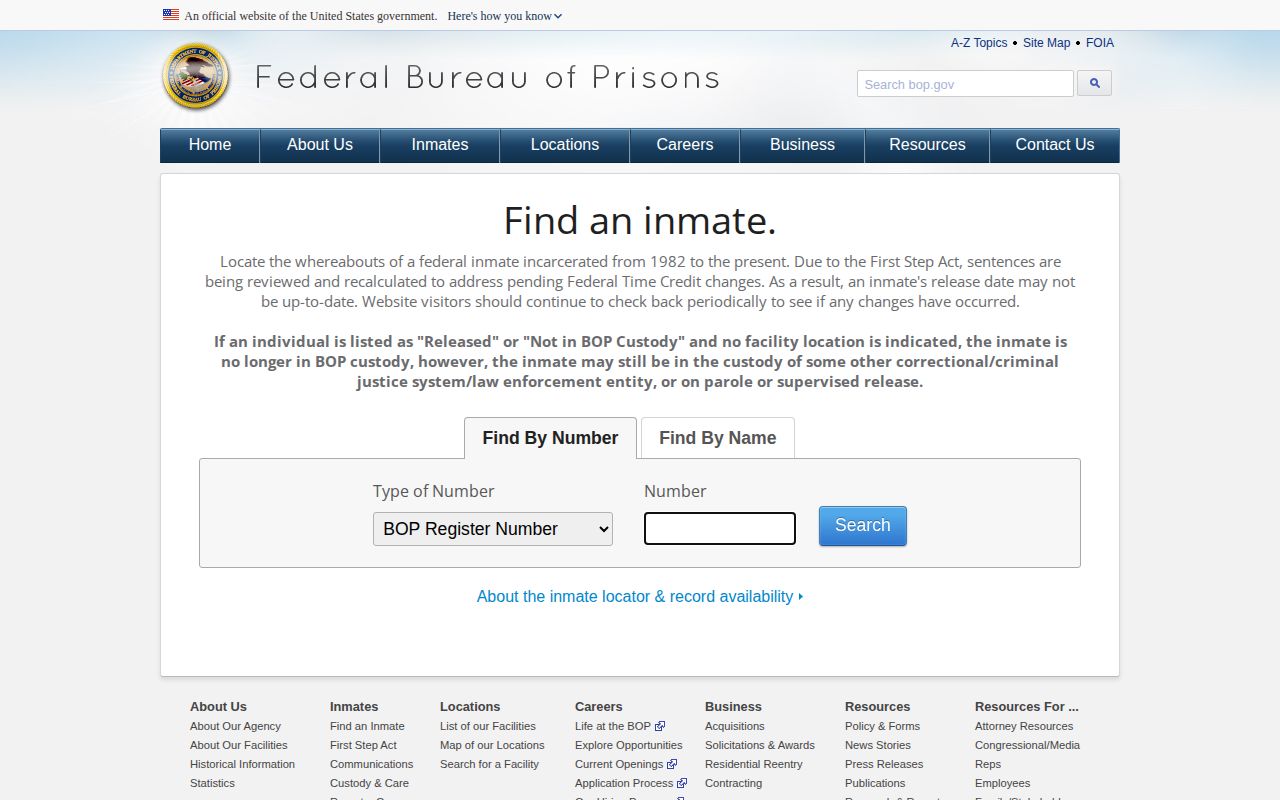Federal BOP search for a Northampton County released inmate